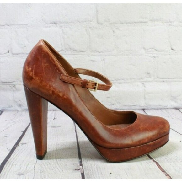 Cole Haan Shoes - Cole Haan Brown Leather Adjustable Strap Mary Jane High Heel Shoes Sz 6 B